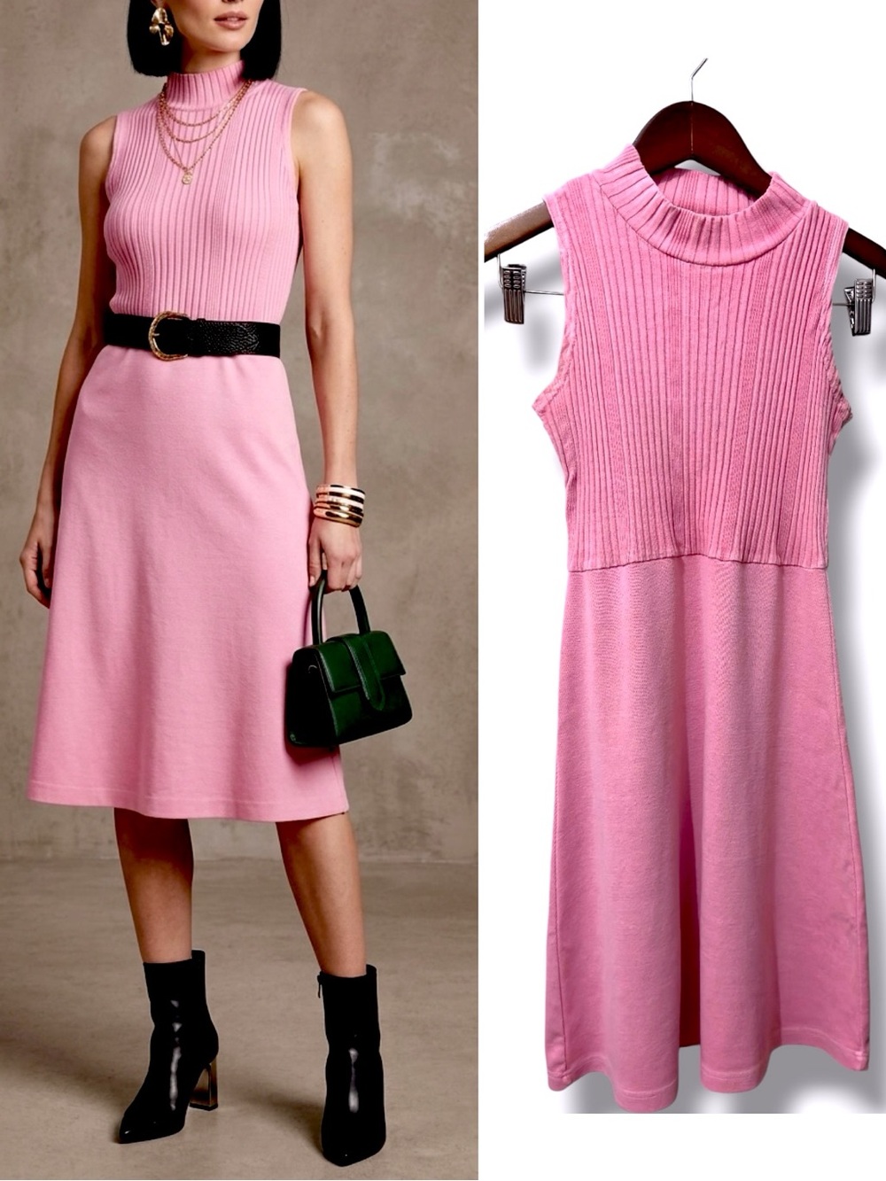 EUC Pink Ribbed Sleeveless Knit A-Line Dress with Mock Neck (size S)